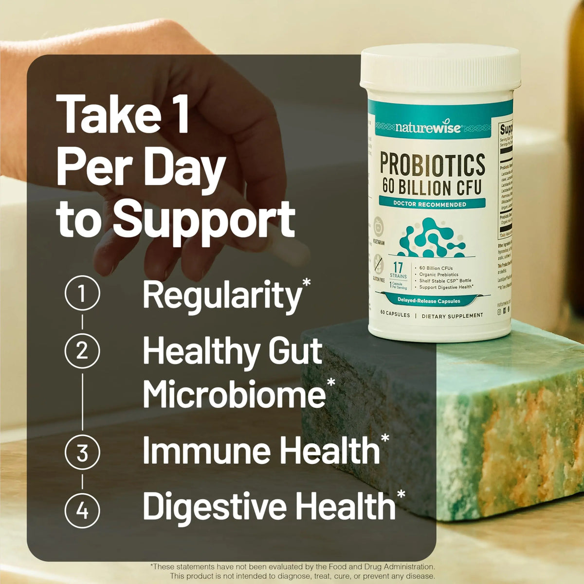 NatureWise Probiotics 60 Billion CFU - 17 Strains + Organic Prebiotics - Immune, Digestive & Gut Health Support for Women & Men - Vegetarian, Gluten-Free, NatureWise