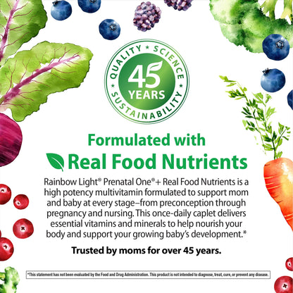 Rainbow Light Prenatal One Multivitamin Support from Conception to Postnatal, High Potency, Clinically Proven Absorption of Vitamin D, B2, Folate, Calcium Rainbow Light