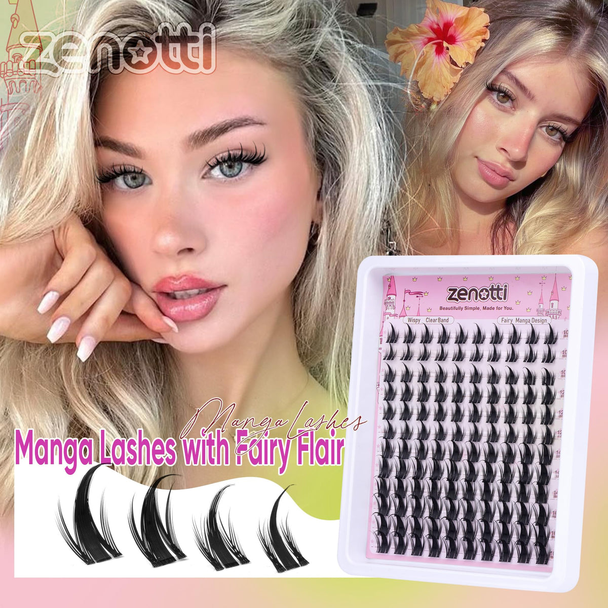 Manga Lash Clusters with Spikes Anime Lashes Cluster Natural Cluster Eyelash Extensions Wispy Spiky Fairy Individual Lashes Invisible Clear Band DIY Lash Extensions 10-16MM 120PCS by zenotti zenotti