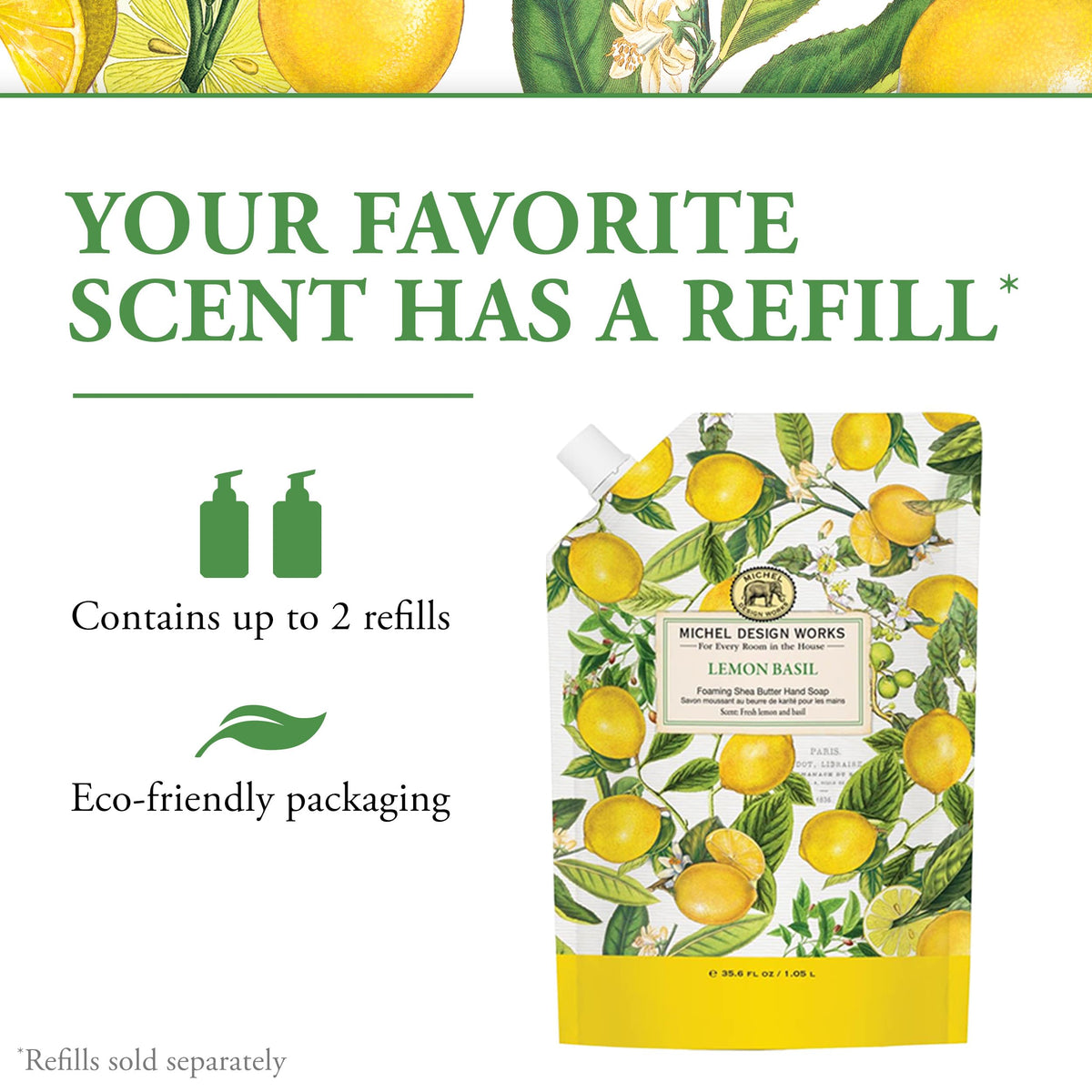 Michel Design Works Foaming Hand Soap, Lemon Basil, 1-Pack, 17.8 Fl oz Each Michel Design Works