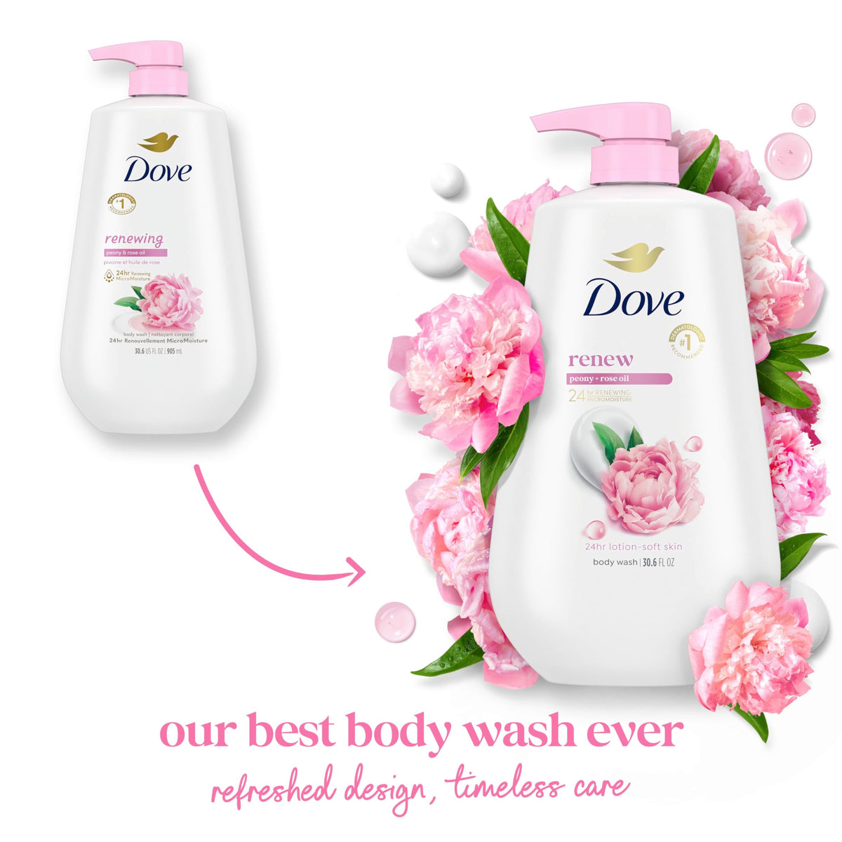 Dove 24hr Renew Lotion Body Wash MicroMoisture, Peony & Rose Oil, 30.6 oz Dove