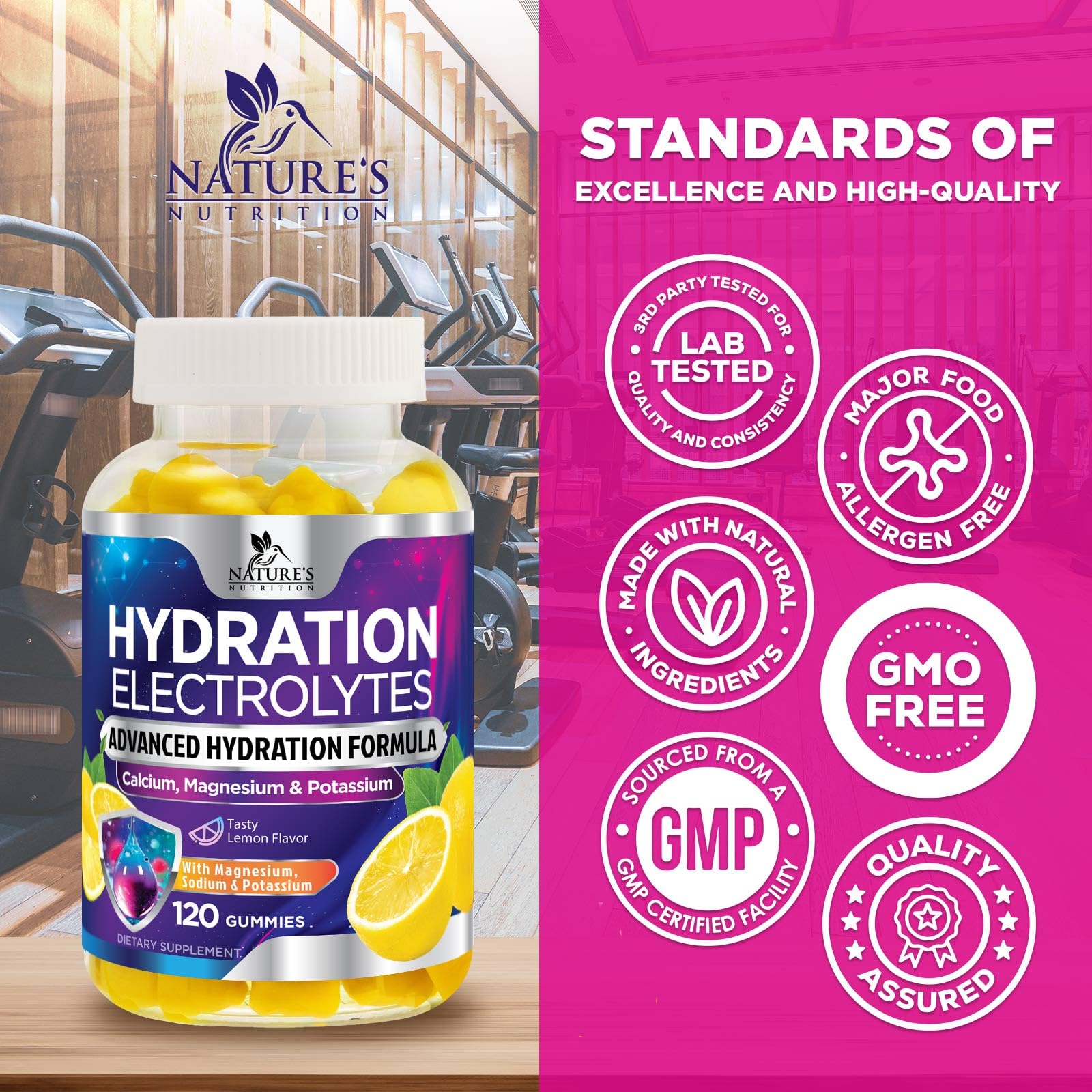 Hydration Electrolyte Gummies - Daily Liquid Replenisher Gummy - Electrolyte Multiplier with Minerals, Potassium & Real Salt - Vegan, Non-GMO - Tasty Lemon Flavor Hydration Electrolytes Nature's Nutrition buy australia supplements
