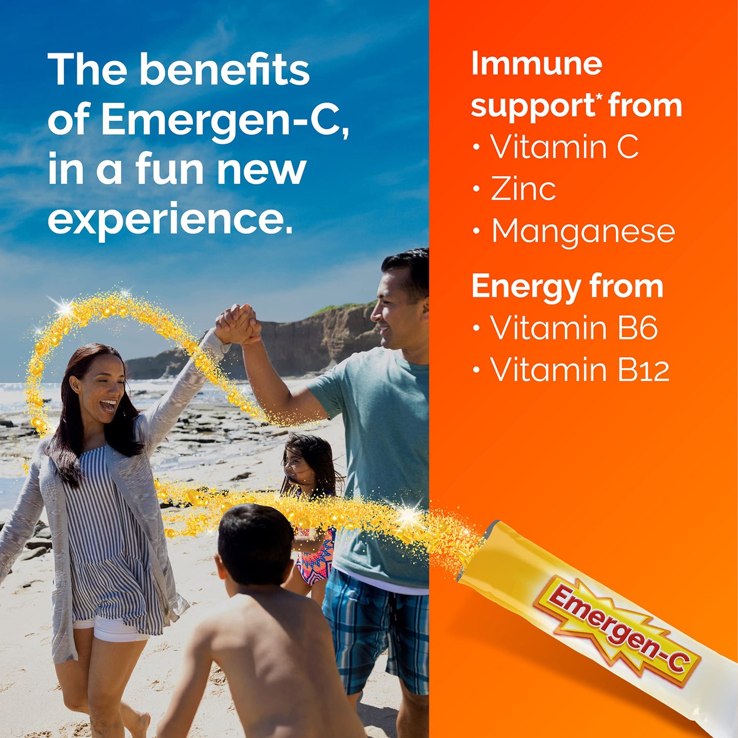 Emergen-C Crystals, On-the-Go Emergen-C Immune Support Supplement with Vitamin C, B Vitamins, Zinc and Manganese Emergen-C