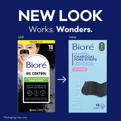 Biore Charcoal Deep Cleansing Nose Pore Strips, Blackhead Remover, 18 ct Bioré