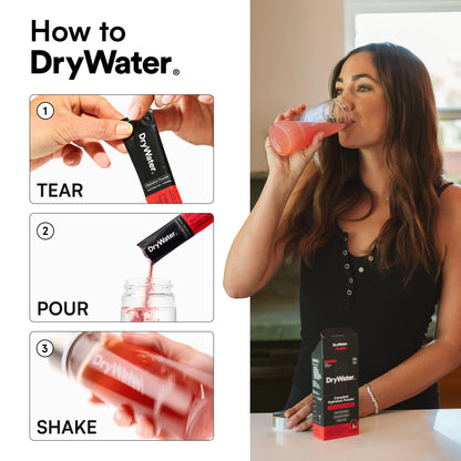 DryWater Electrolyte Powder Packets, Raspberry Lemon - Stevia-Free Hydration Packets Drink Mix with Zero Added Sugar for Rehydration & Energy - 6 Key Electrolytes DryWater