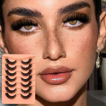 False Eyelashes Full Mink Lashes Long Eyelashes 200D Wispy Thick Russian Strip Lashes Cat Eye Volume Lash Strips D Curvature Dramatic 7 Pairs Fake Lash Extensions by Boahankuke Boahankuke