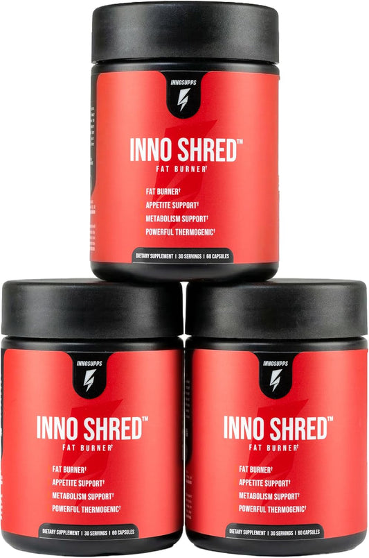 Inno Shred Fat Burner for Men and Women with 100mg Capsimax, Grains of Paradise, Organic Caffeine, Green Tea Extract, Appetite Suppressant, Weight Loss (180 Veggie Capsules) | (with Stimulant)