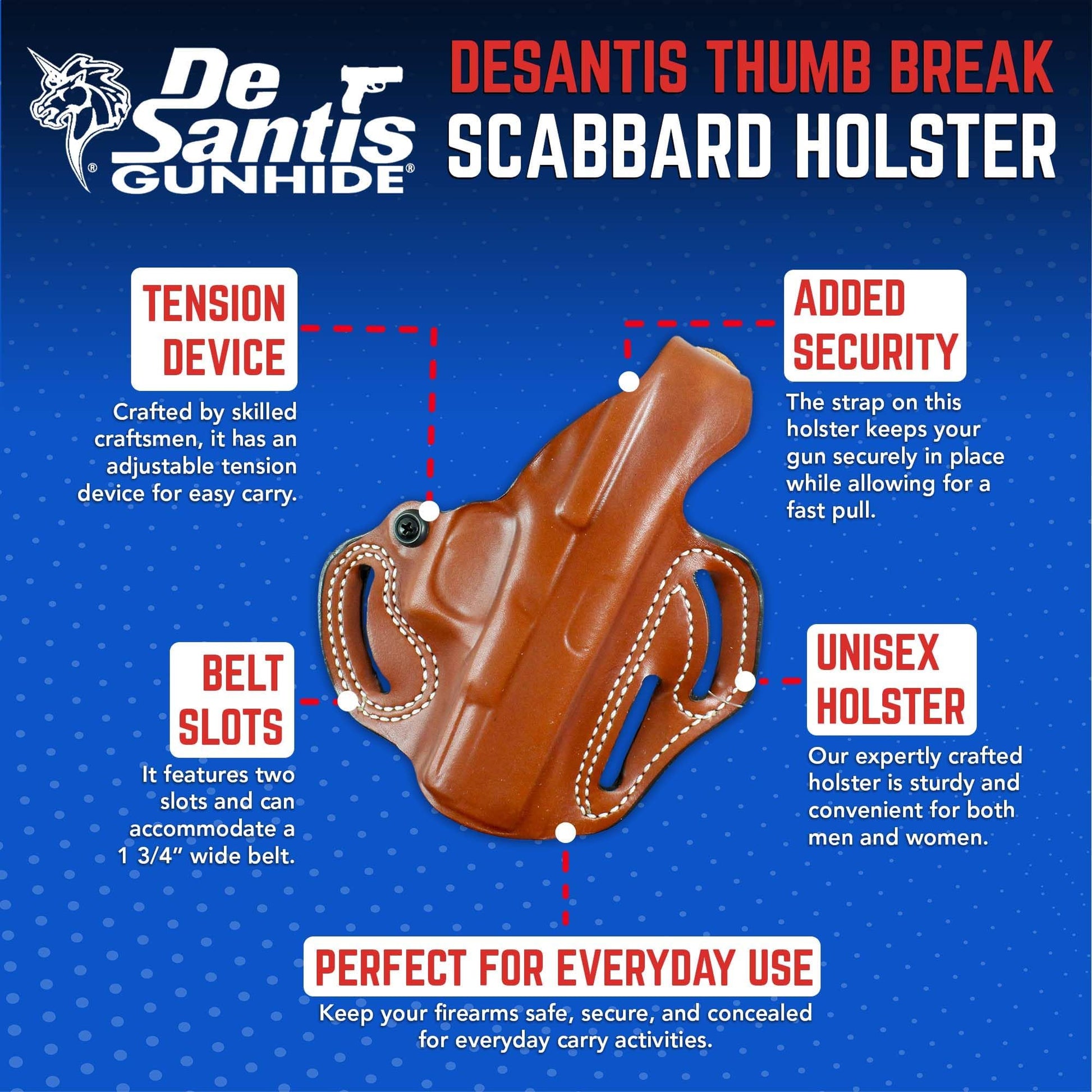 DeSantis Thumb Break Scabbard - OWB Gun Holster for Men and Women, Leather Belt Slide Holster for Pistols, Exact Molding, Secure and Highly Concealable OWB Carry Gsupps Australia