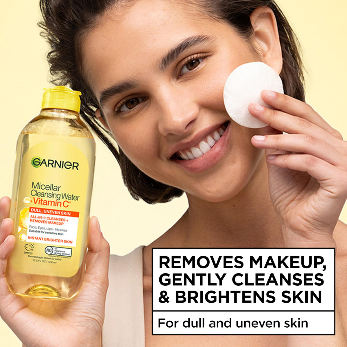 Garnier Micellar Water with Vitamin C, Facial Cleanser & Makeup Remover, Brightening & Hydrating, For All Skin Types, Vegan, Cruelty Free, 13.5 Fl Oz (400mL), 1 Count Garnier