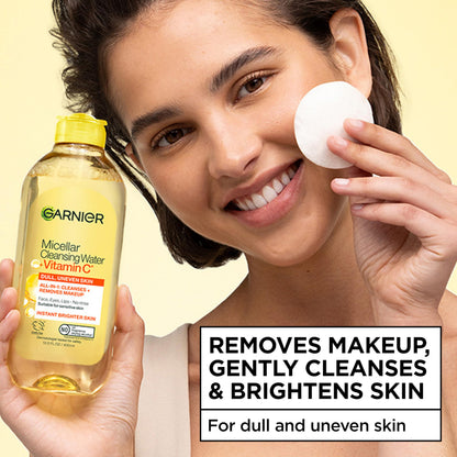 Garnier Micellar Water with Vitamin C, Facial Cleanser & Makeup Remover, Brightening & Hydrating, For All Skin Types, Vegan, Cruelty Free, 13.5 Fl Oz (400mL), 1 Count Garnier
