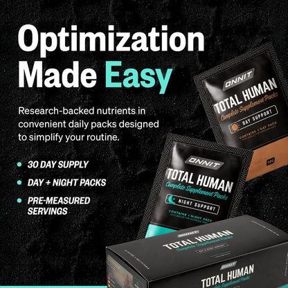 ONNIT Total Human Adult Multivitamin Comprehensive Capsule Packs with Day and Night Support, Daily Vitamin Packs for Men and Women, Dietary Supplement Capsules, 30-Day Supply, 60 Packs