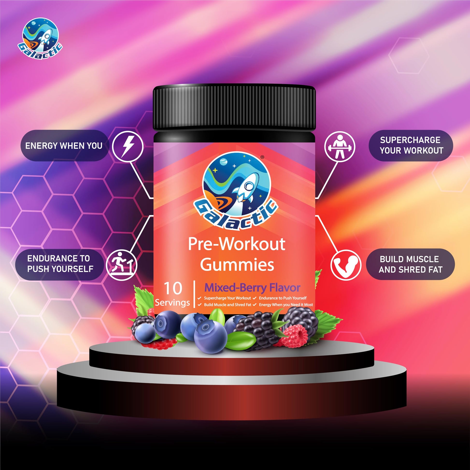 Galactic Pre-Workout Gummies, All Natural, 250mg Caffeine, Beta-Alanine, L-Citrulline Galactic buy australia supplements