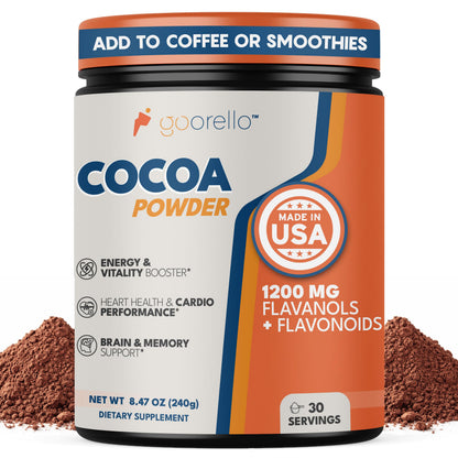 goorello High Flavanol Cocoa Powder Supplement, 1200mg Cocoa Flavanols & Flavonoids, 30 Servings for Support Heart Health, goorello