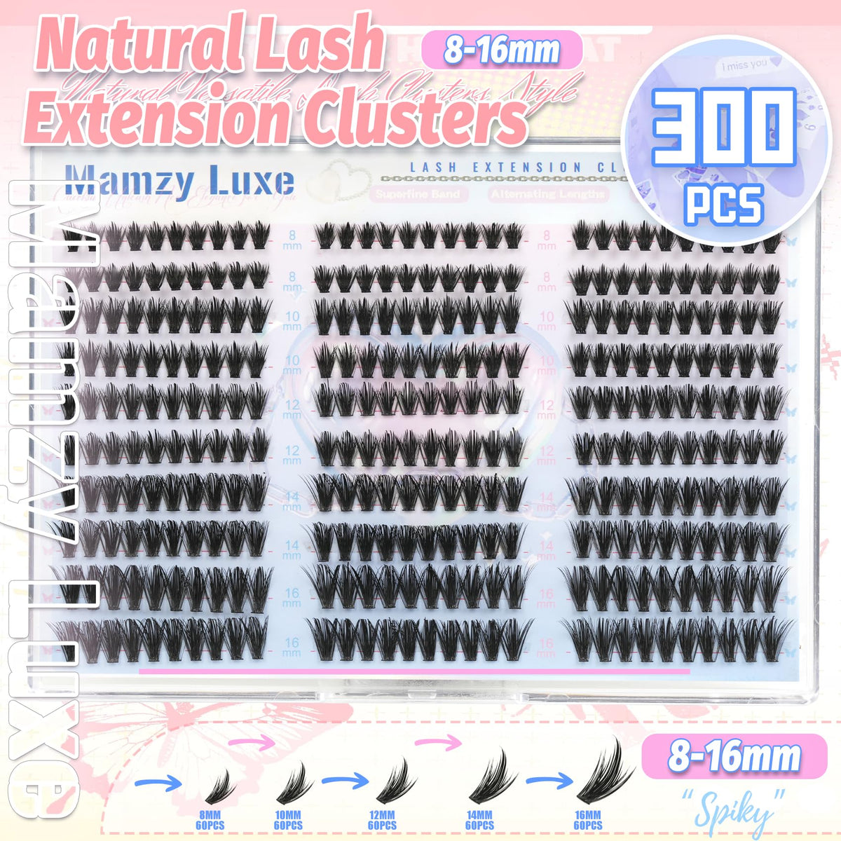 Manga Lash Clusters With Spikes Wispy Eyelashes Natural Cluster Eyelash Extensions 300Pcs False Lashes Clusters D-Curly 8-16MM Individual Lashes Extension DIY Waterproof Daily Anime Eye Lash Clusters Mamzy Luxe