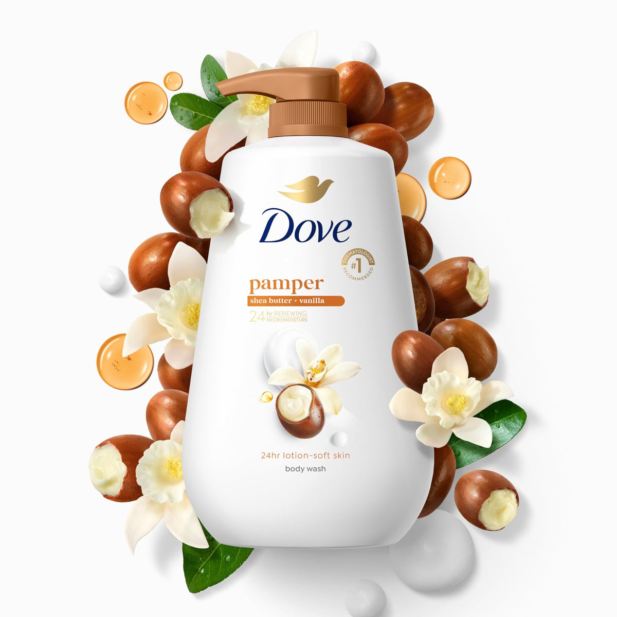 Dove Body Wash Pamper Shea Butter & Vanilla 30.6 oz Pump, Sulfate Free Dove