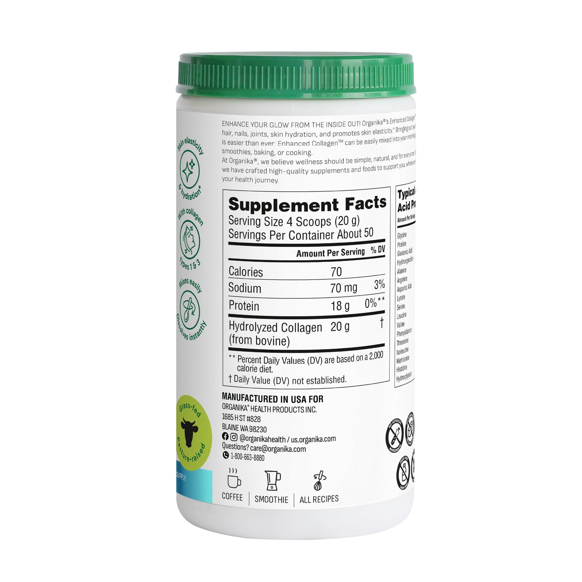 Organika Collagen Powder - for Healthy Hair, Skin, Nails, and Joints. Hydrolyzed Protein Peptides for Better Absorption- Grass-Fed, Non-GMO- Unflavoured- 2.2lbs Organika buy australia supplements