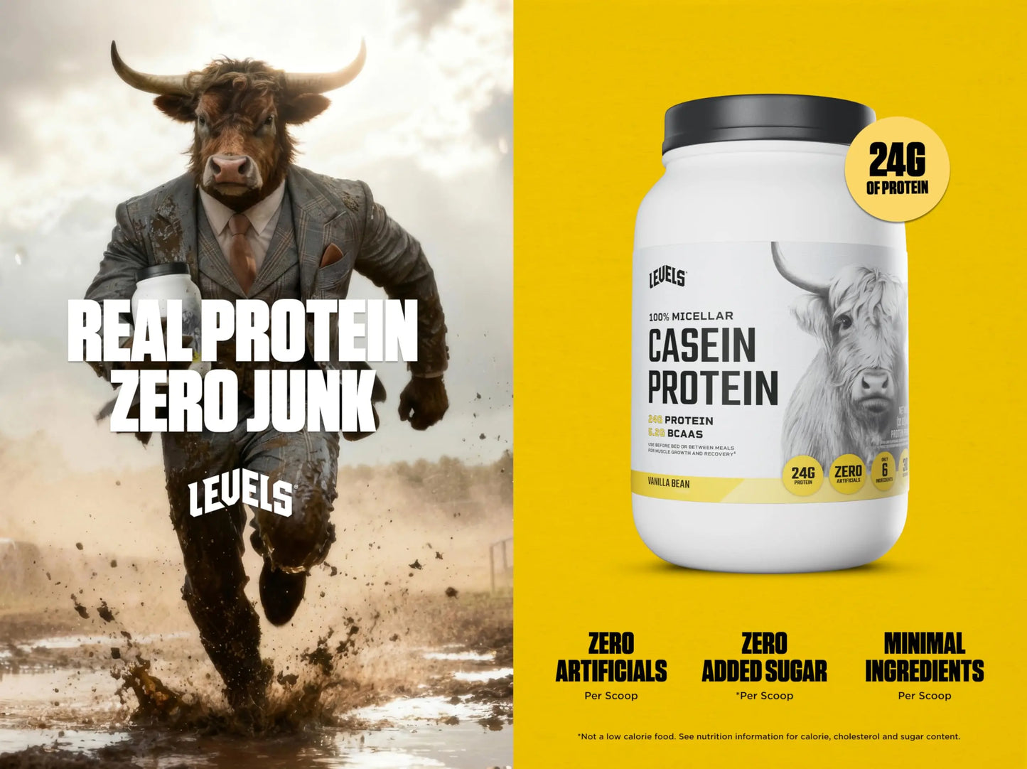Levels 100% Micellar Casein Protein, Hormone Free, Vanilla Bean, 2LB Levels Nutrition