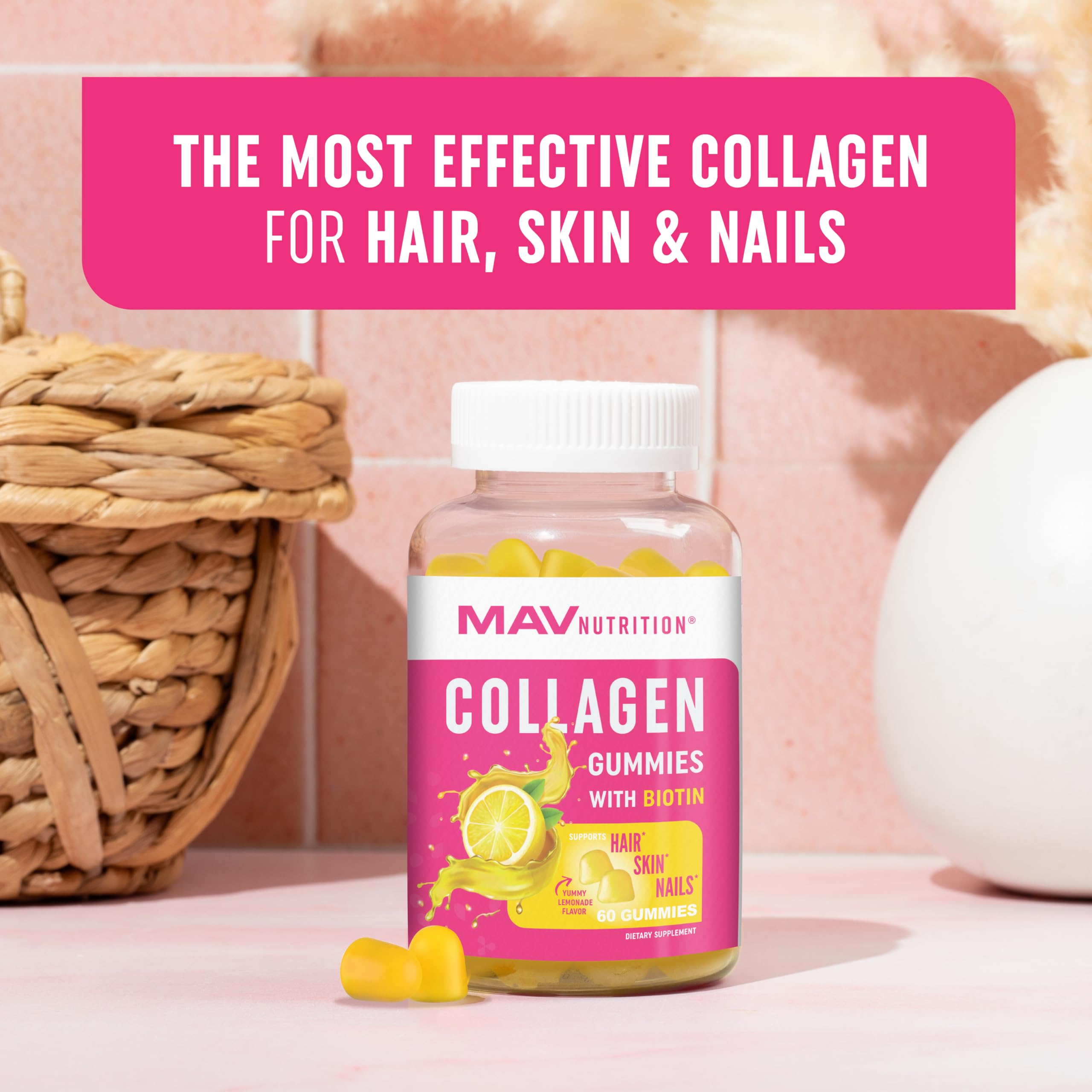 Collagen Gummies for Women | 200mg Hydrolyzed Collagen + 2500mcg Biotin, with Vitamin C, E & Zinc MAV NUTRITION buy australia supplements