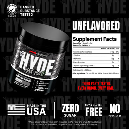 ProSupps Mr. Hyde Max Pump Pre Workout Powder - Stim-Free Preworkout Supports Blood Flow, Muscle Volume & Endurance - Caffeine-Free Nitric Oxide Gym & Fitness Supplements (Blue Razz, 20 Servings)