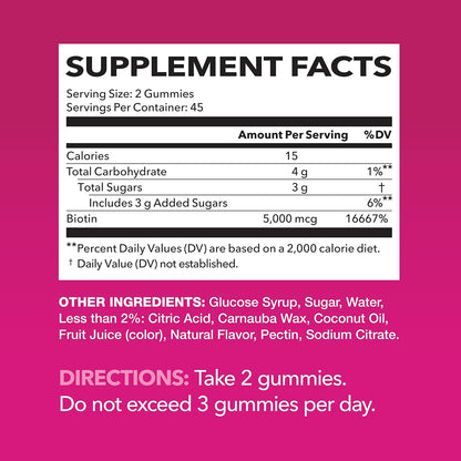 Biotin Gummies 5000mcg Per Serving for Hair, Skin & Nails, Strawberry, 90ct | Non-GMO and Gluten Free 5000mcg Biotin Gummies for Women and Men, GLP-1 Nutritional Support for Hair Health, 45 Servings Gsupps Australia