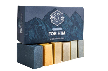 Crate 61 Organics, Handmade in Canada, Plant Based Cold Process Natural Bar Soap, With Premium Essential Oils, Dry Skin, Pack of 6 (For Him) Crate 61 Organics
