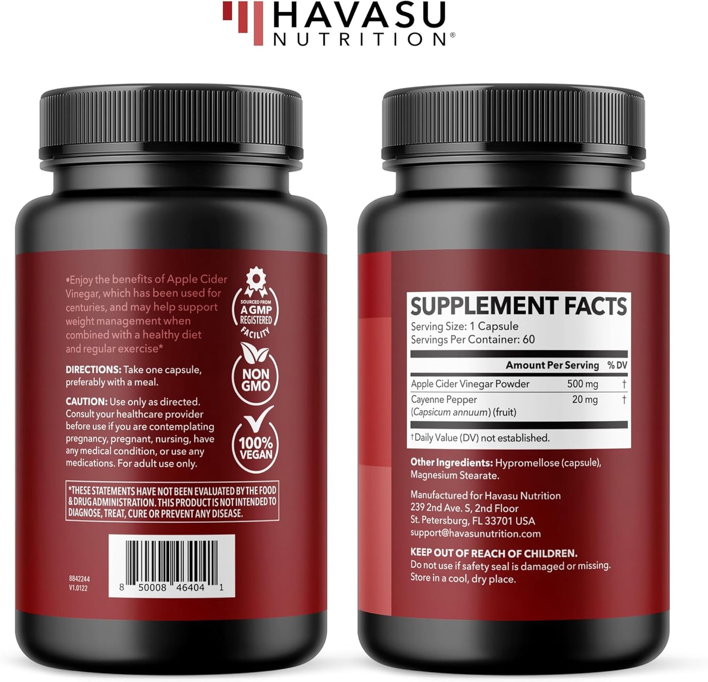 Apple Cider Vinegar Capsules with Cayenne Pepper, 60 Count, 2-Month Supply | 500mg ACV Per Serving for Appetite, Cravings, and Bloating Relief, Vegan, Non-GMO, Easy-to-Take Capsules, 60-Day Supply Gsupps Australia