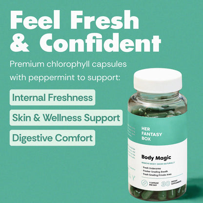 Her Fantasy Box | Body Magic | Chlorophyll Capsules - 30 Vegan Capsules for Detox, Digestion, Gut Health, Skin Support Her Fantasy Box