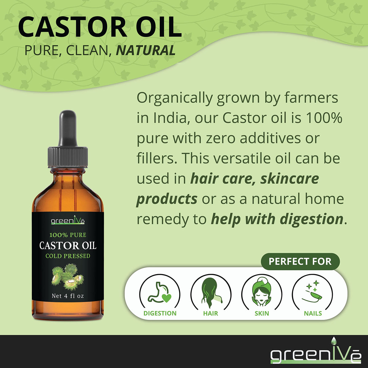 GreenIVe 100% Pure Castor Oil, 4 Fl oz GreenIVe