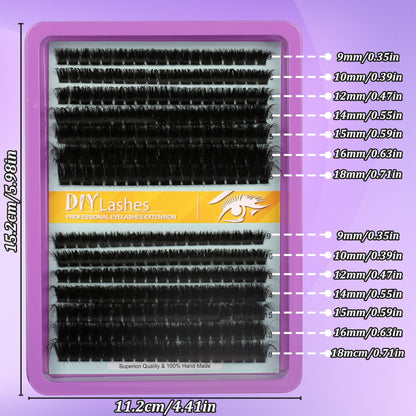 C Curl Lash Clusters Extensions 280 Pcs Individual Eye lash Clusters 100D Cluster Eyelash Lashes Wispy Clusters Lashes Makeup at Home - DIY Lash Extension Kit for Self Application (9-18MM) Mix Himirell
