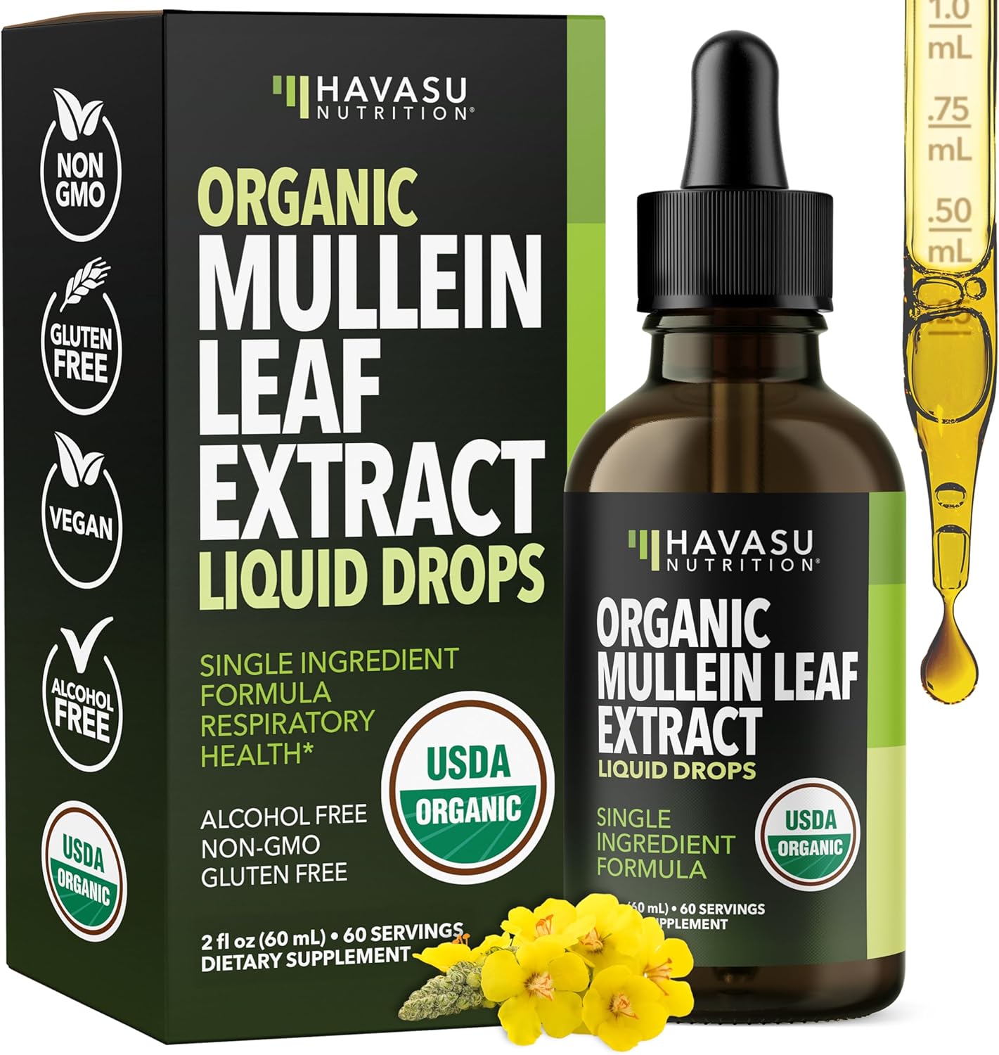 Mullein Drops for Lungs, USDA Organic Mullein Leaf Extract, 2 Fl Oz | Respiratory Health and Lung Support Supplement, 2 Fl Oz, Vegan, Non-GMO, and Alcohol Free, Herbal Tincture, 60 Servings Gsupps Australia