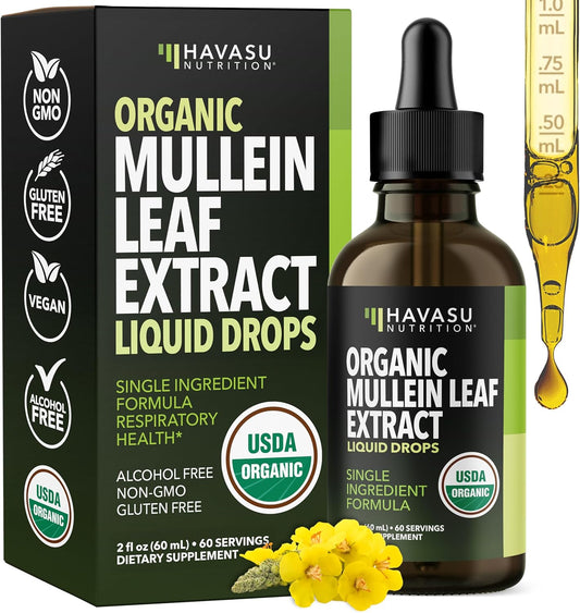 Mullein Drops for Lungs, USDA Organic Mullein Leaf Extract, 2 Fl Oz | Respiratory Health and Lung Support Supplement, 2 Fl Oz, Vegan, Non-GMO, and Alcohol Free, Herbal Tincture, 60 Servings Gsupps Australia
