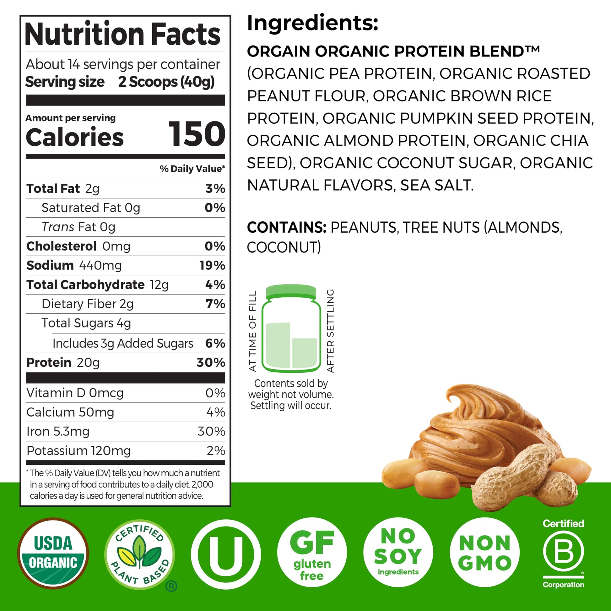Orgain Organic Simple Vegan Protein Powder, Peanut Butter - 20g Plant Based Protein, With less Ingredients, No Artificial Sweeteners, Gluten Free, No Dairy or Lactose, 1.25 lb (Packaging May Vary) Orgain buy australia supplements