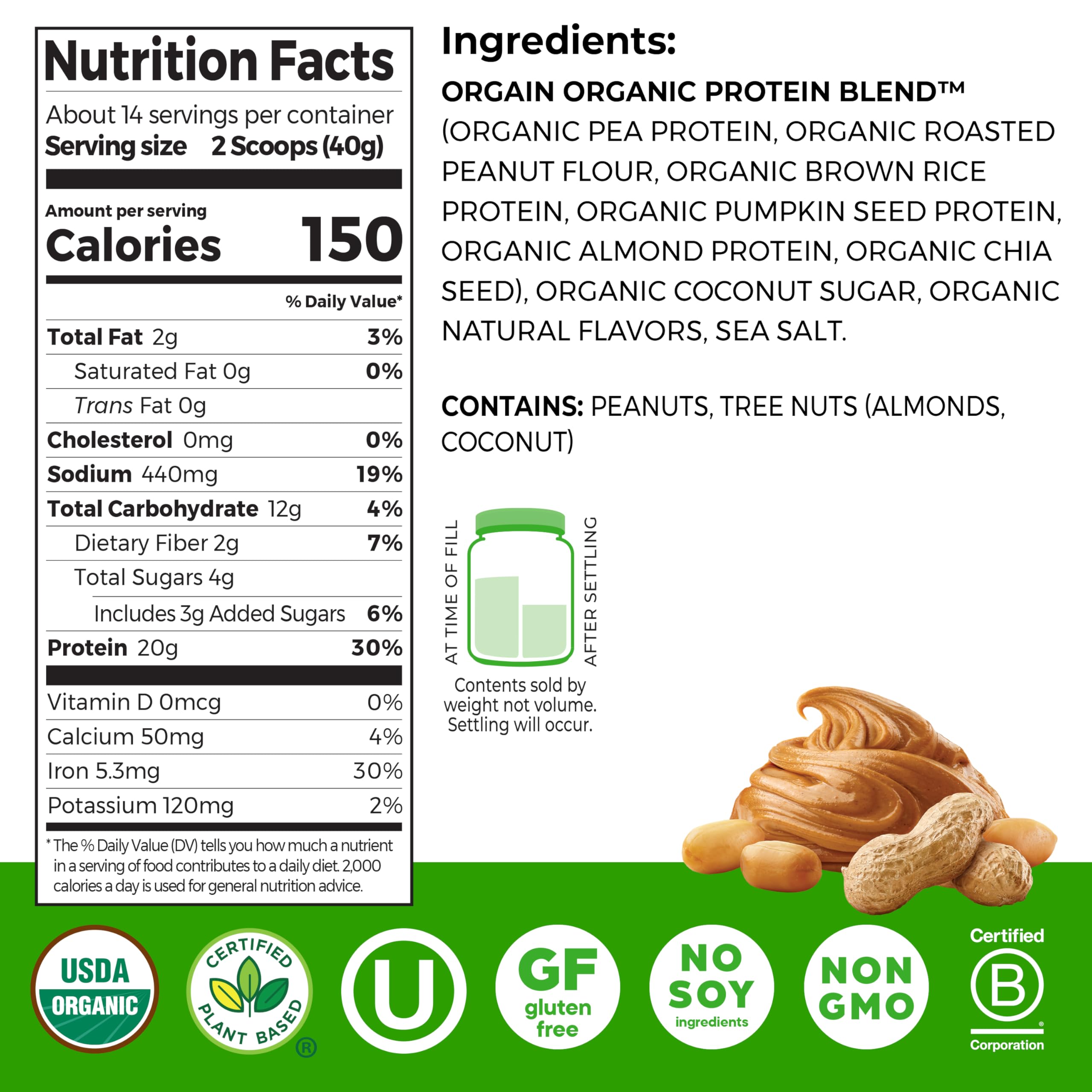 Orgain Organic Simple Vegan Protein Powder, Peanut Butter - 20g Plant Based Protein, With less Ingredients, No Artificial Sweeteners, Gluten Free, No Dairy or Lactose, 1.25 lb (Packaging May Vary) Orgain buy australia supplements