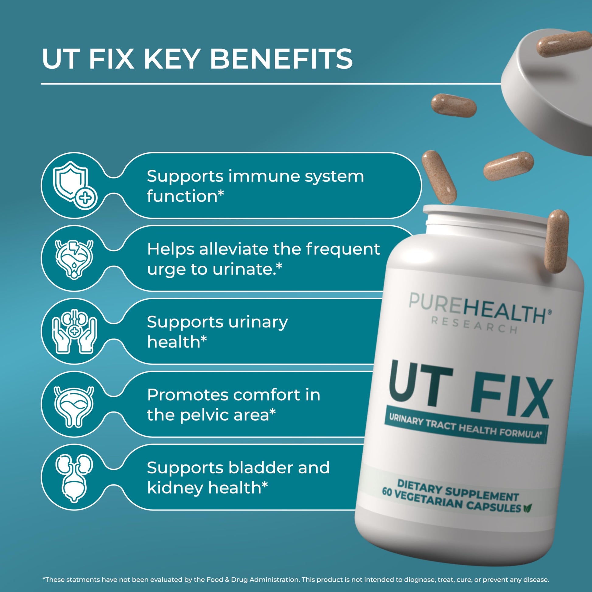 PUREHEALTH RESEARCH UT Fix - Urinary Tract Health Formula - Urinary Tract Support for Women & Men - Cranberry Supplement with D Mannose 1000mg, Vitamin D3 & Bee Propolis - 60 Capsules PUREHEALTH RESEARCH buy australia supplements