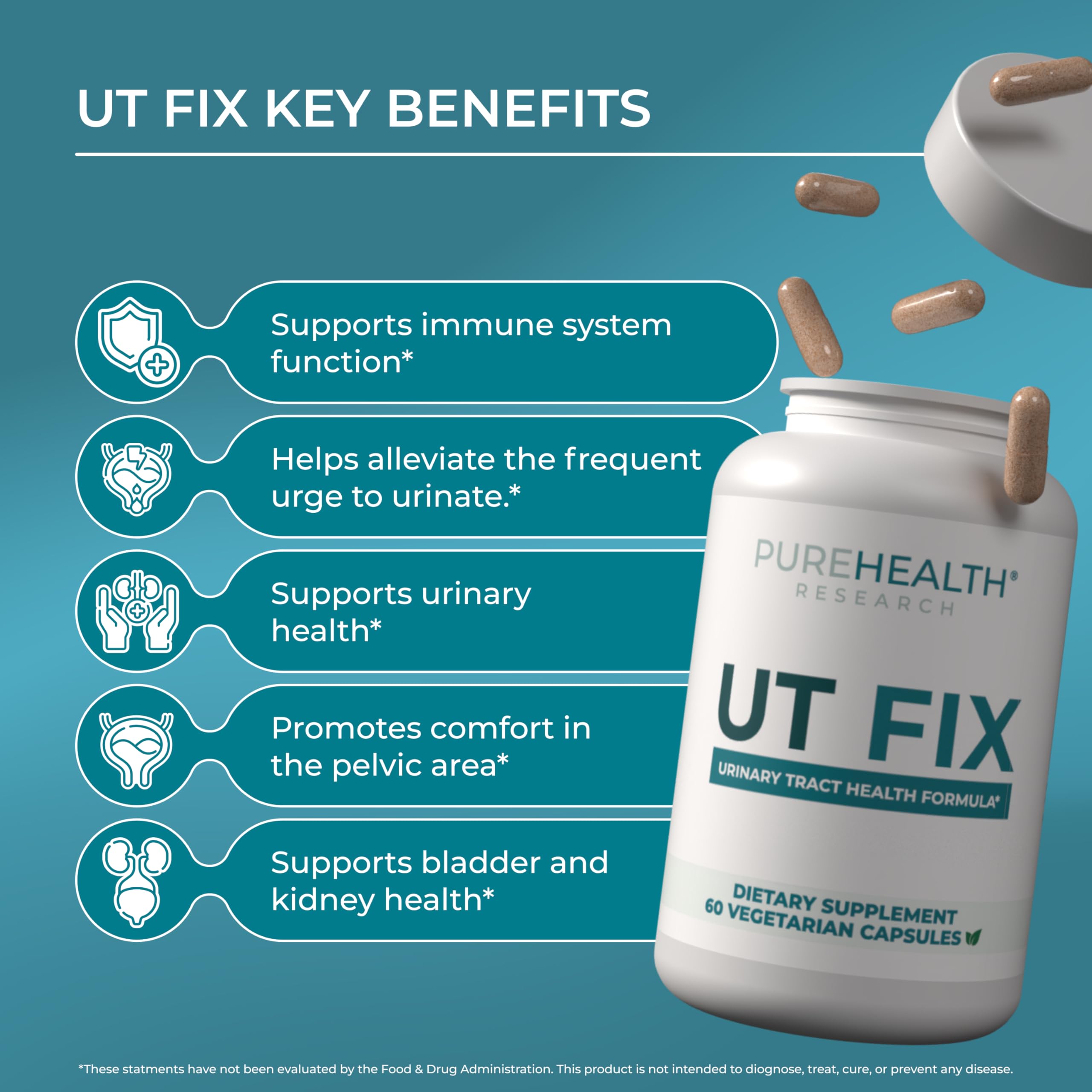 PUREHEALTH RESEARCH UT Fix - Urinary Tract Health Formula - Urinary Tract Support for Women & Men - Cranberry Supplement with D Mannose 1000mg, Vitamin D3 & Bee Propolis - 60 Capsules PUREHEALTH RESEARCH buy australia supplements