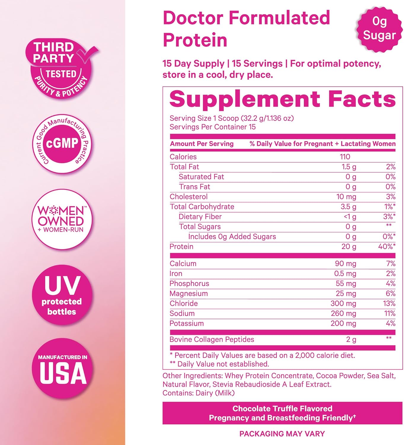 Pink Stork Pregnancy & Postpartum Protein Powder, 20g, Chocolate, 15 Scoops | Protein Powder for Women, 20g Whey & Collagen, Prenatal & Breastfeeding Nutrition, Energy, Recovery & Hydration Support