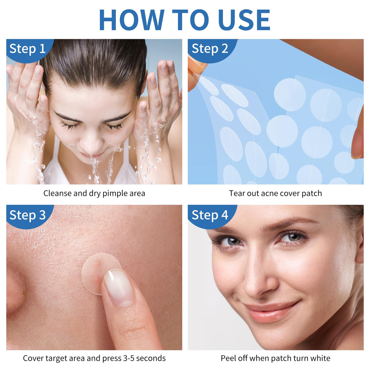 Daolyo Pimple Patches for Face, 4 Size 300 Counts Hydrocolloid Acne Patches Daolyo