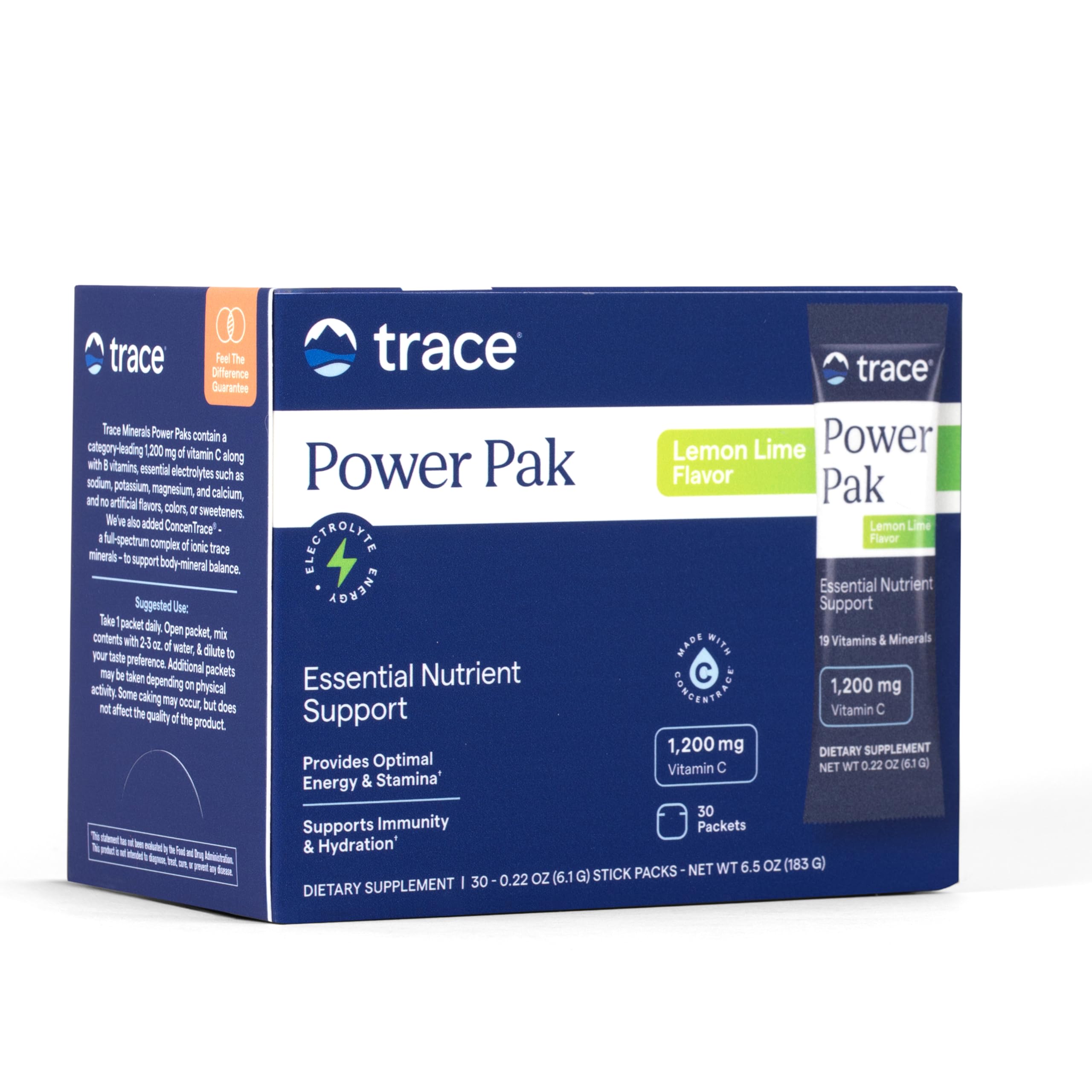 Trace Minerals Power Pak Multivitamin and Multimineral Packets - Electrolyte Support - 1200 mg Vitamin C plus 70+ Trace Minerals - Lemon Lime Flavor - 30 Packets Trace Minerals buy australia supplements
