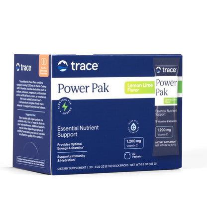 Trace Minerals Power Pak Multivitamin and Multimineral Packets - Electrolyte Support - 1200 mg Vitamin C plus 70+ Trace Minerals - Lemon Lime Flavor - 30 Packets Trace Minerals