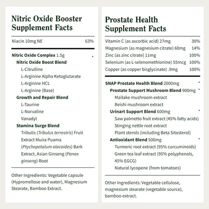 Snap Supplements Prostate Health & Nitric Oxide Supplement Bundle for Men, 90 + 60 Vegetarian Capsules (1 Month Supply) Snap Supplements