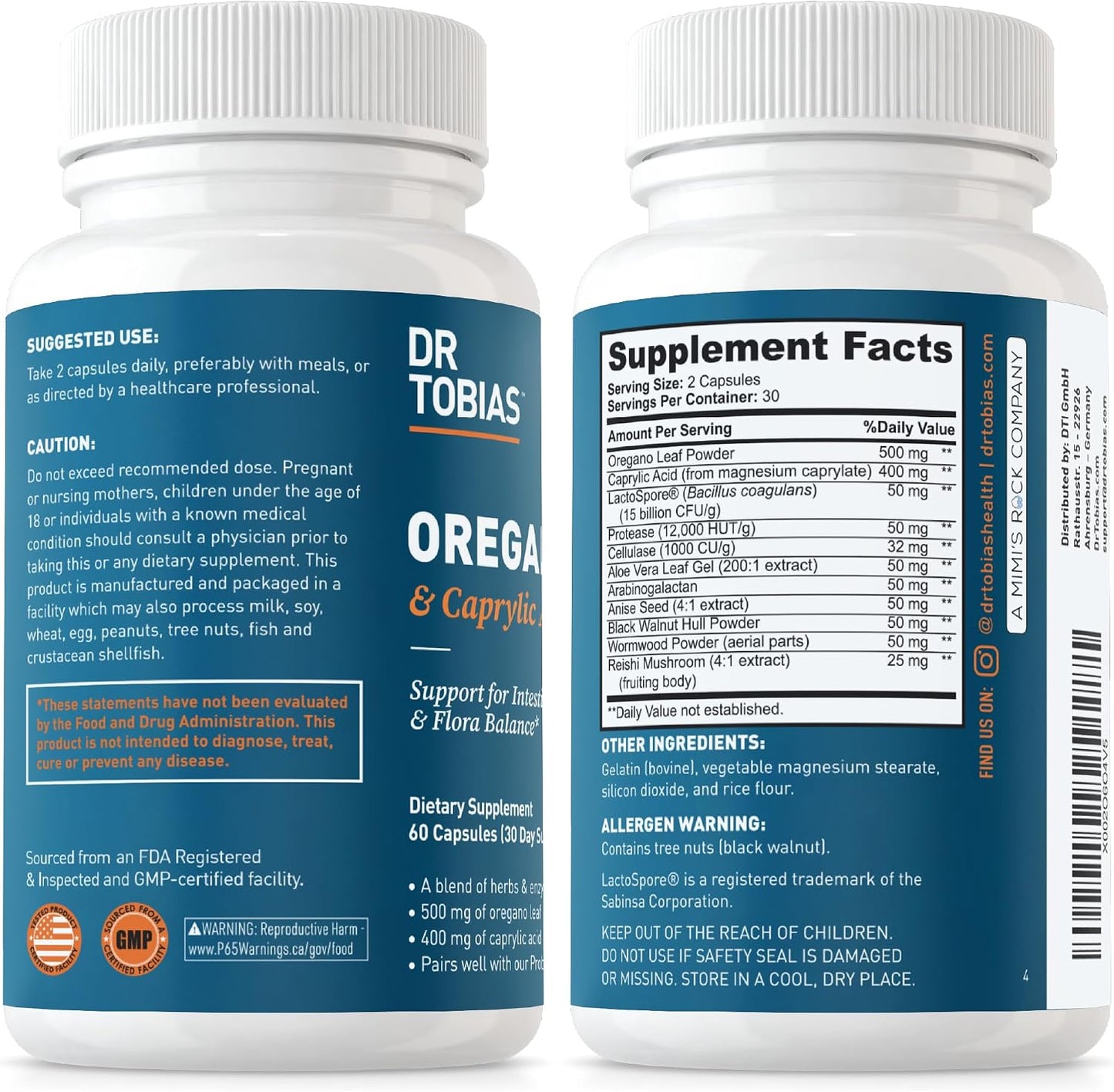 Dr. Tobias Oregano and Caprylic Acid Blend and Probiotics for Women - Supports Gut, Immune, and Urinary Health, Non-GMO