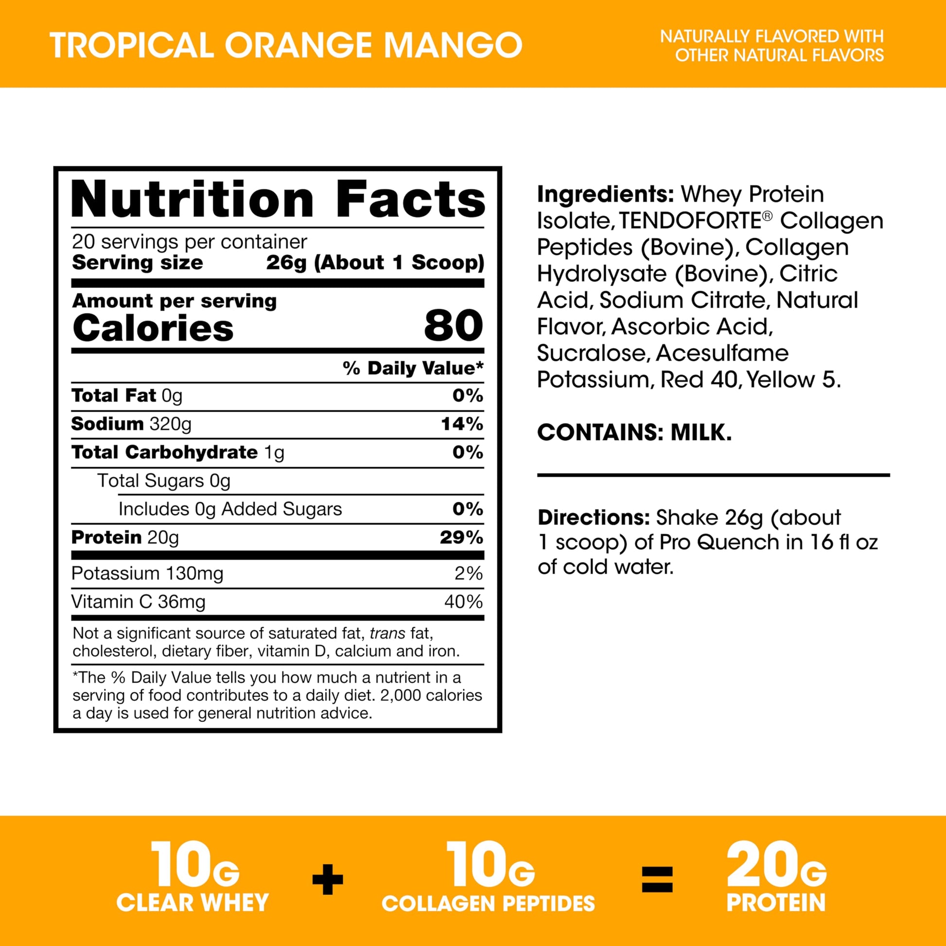 Optimum Nutrition Pro Quench, 10g Clear Protein, 10g Collagen peptides & Electrolyte Powder Drink Mix, Tropical Orange Mango, 20 Servings, Optimum Nutrition buy australia supplements