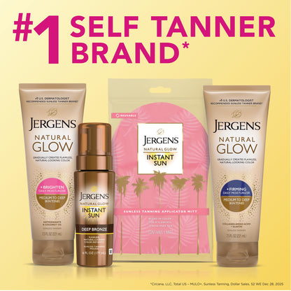 Jergens Natural Glow Self Tanner Body Lotion, Sunless Tanning, Medium to Deep Skin Tone, Daily Moisturizer with Coconut Oil, Vitamin E and Antioxidants, 7.5 Oz Jergens
