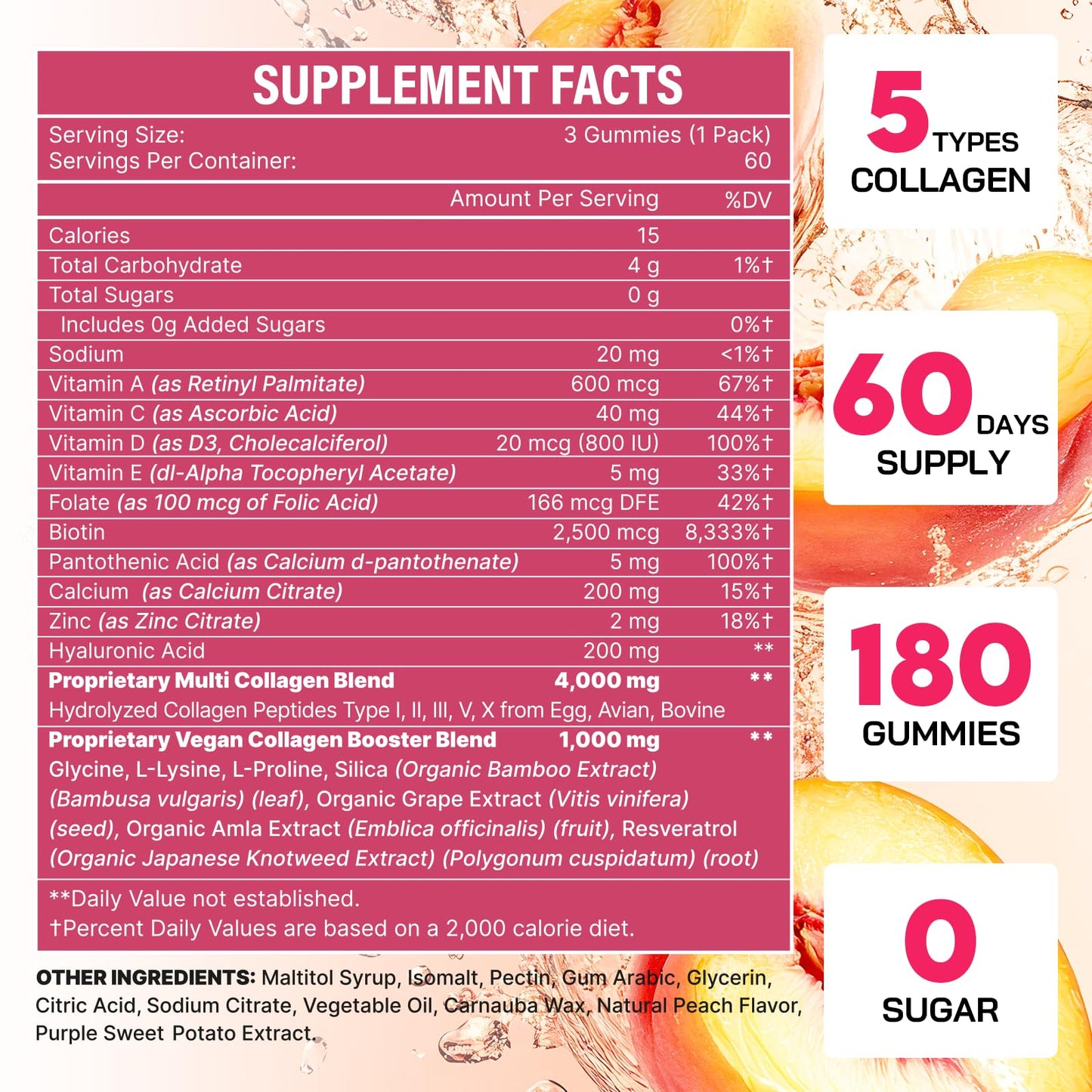 OHaboth Collagen Gummies for Women, Hydrolyzed Collagen Peptides Type I, II, III, V, X, 0 Sugar - Collagen Gummies for Skin, Wrinkles, Hair, Nails OHaboth