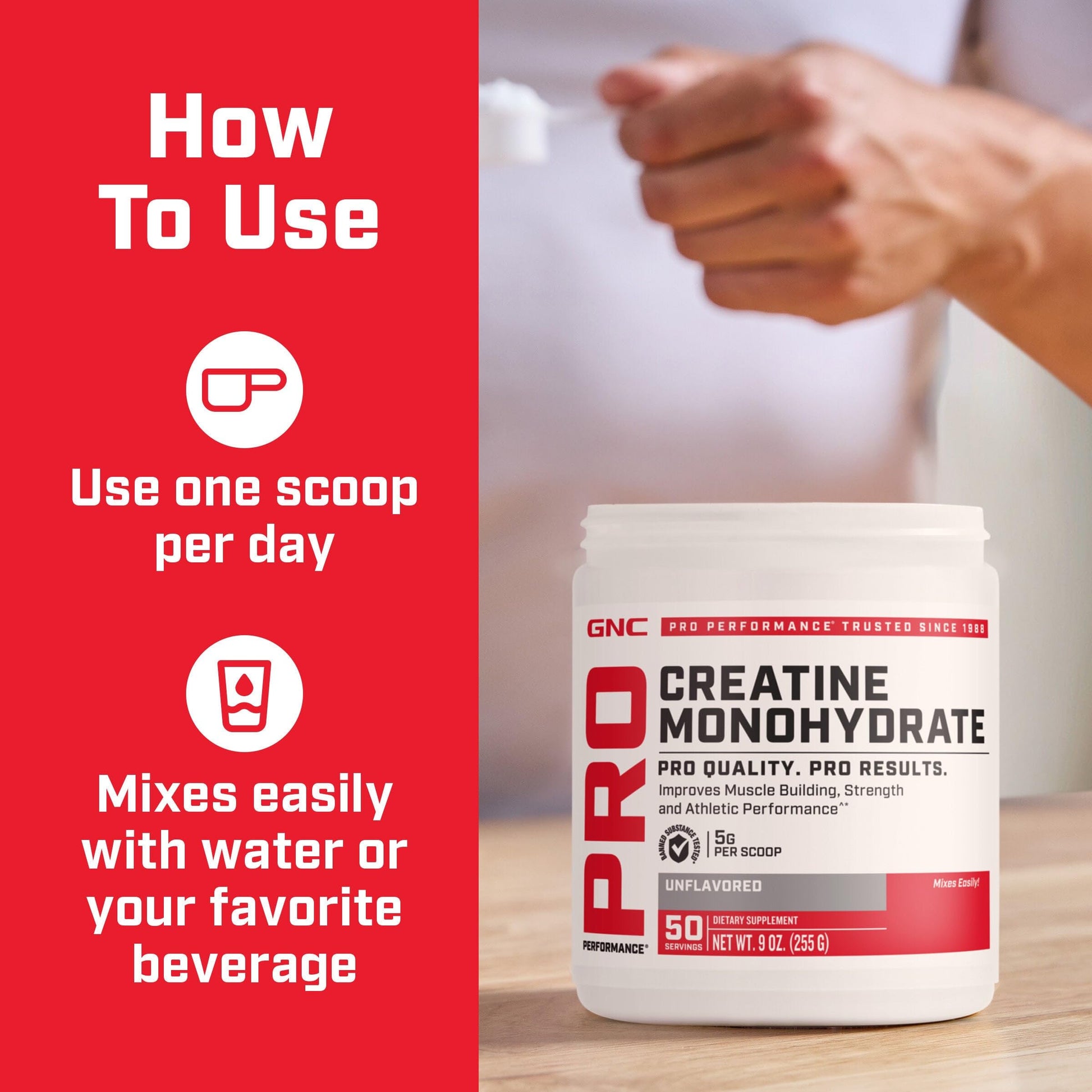 GNC Pro Performance Creatine Monohydrate Powder for Women & Men, 5g Creatine Per Serving, Muscle Building, Energy Production, Endurance, Performance, 50 Servings GNC buy australia supplements