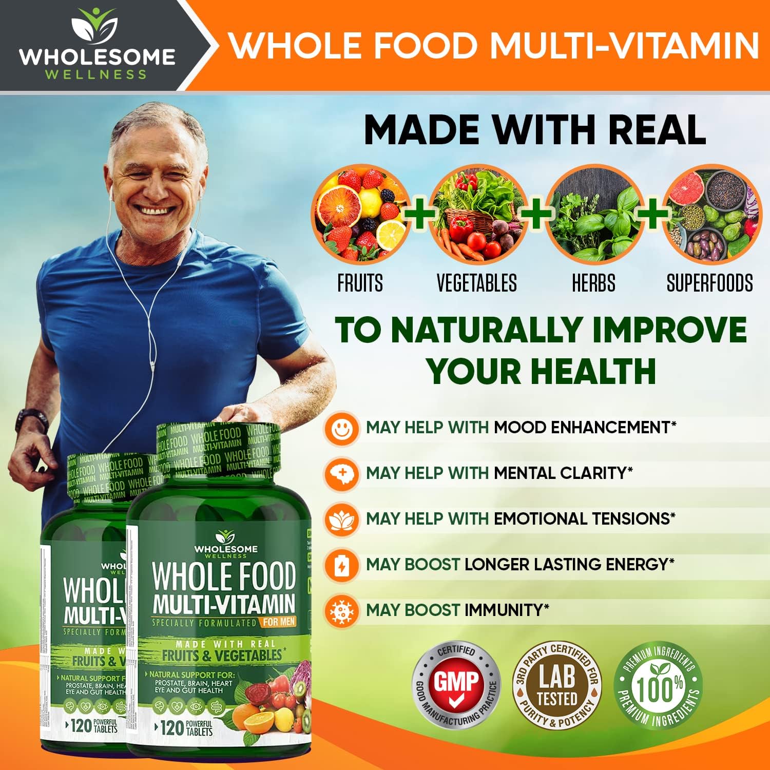 Wholesome Wellness Whole Food Multivitamin for Men - Natural Multi Vitamins, Minerals, Organic Extracts Digestive Enzymes 1000MG Plus Prebiotics & Probiotics Bundle Gsupps Australia