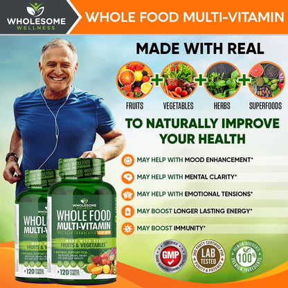 Wholesome Wellness Whole Food Multivitamin for Men - Natural Multi Vitamins, Minerals, Organic Extracts Digestive Enzymes 1000MG Plus Prebiotics & Probiotics Bundle Gsupps Australia