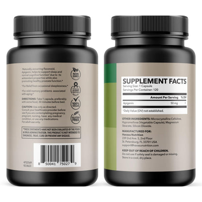 Apigenin Capsules 50mg, 60 Count, Sleep & Cognitive Support Supplement | Melatonin-Free Sleep Support, Chamomile Flavonoid for Relaxation & Cognitive Function, Vegan, Non-GMO, 2-Month Supply Gsupps Australia