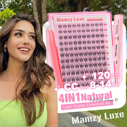 Natural Lash Clusters Kit Short Wispy Eyelash Clusters 8-14MM Clear Band Cluster Lashes Extensions Kit 120Pcs CC-Curly Daily Exquisite Eyelashes Clusters with Bond and Seal and Tweezers Mamzy Luxe