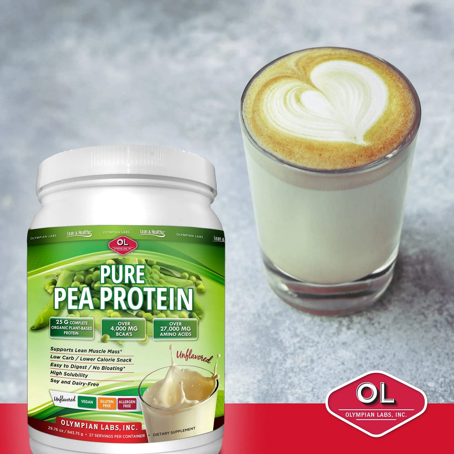 Olympian Labs Plant Based Pea Protein Powder, Unflavored - 25g of Protein, Vegan, Low Net Carbs, Gluten Free, Lactose Free, No Sugar Added, Soy Free Olympian Labs